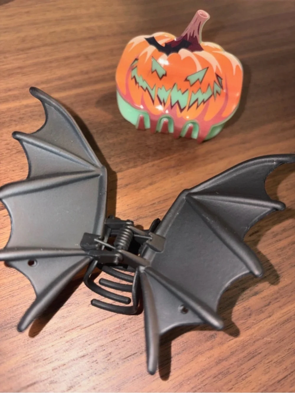 Halloween Pumpkin and Bat Hair Clips - Orange and Black